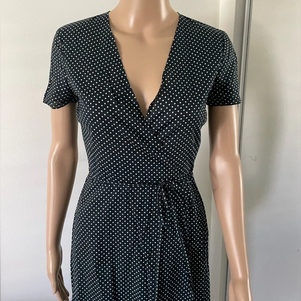 Jenni Kayne Classic Cotton Midi Wrap Dress Size XS $295 Deep Blue Polka Dot - Picture 3 of 6